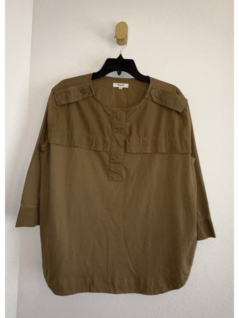 Madewell Utility Half Button Shirt Top Cotton 3/4 Sleeve Womens M Medium Olive